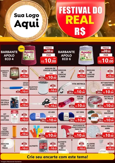 Modelo de Encarte para Encarte A4 Vertical com o tema Festival do Real para Armarinho e Aviamentos