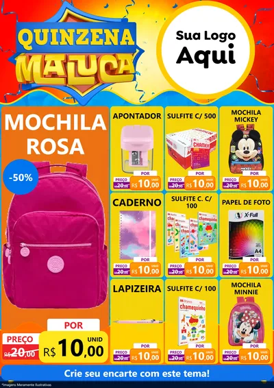 Modelo de Encarte para Encarte A4 Vertical com o tema Quinzena Maluca para Papelaria