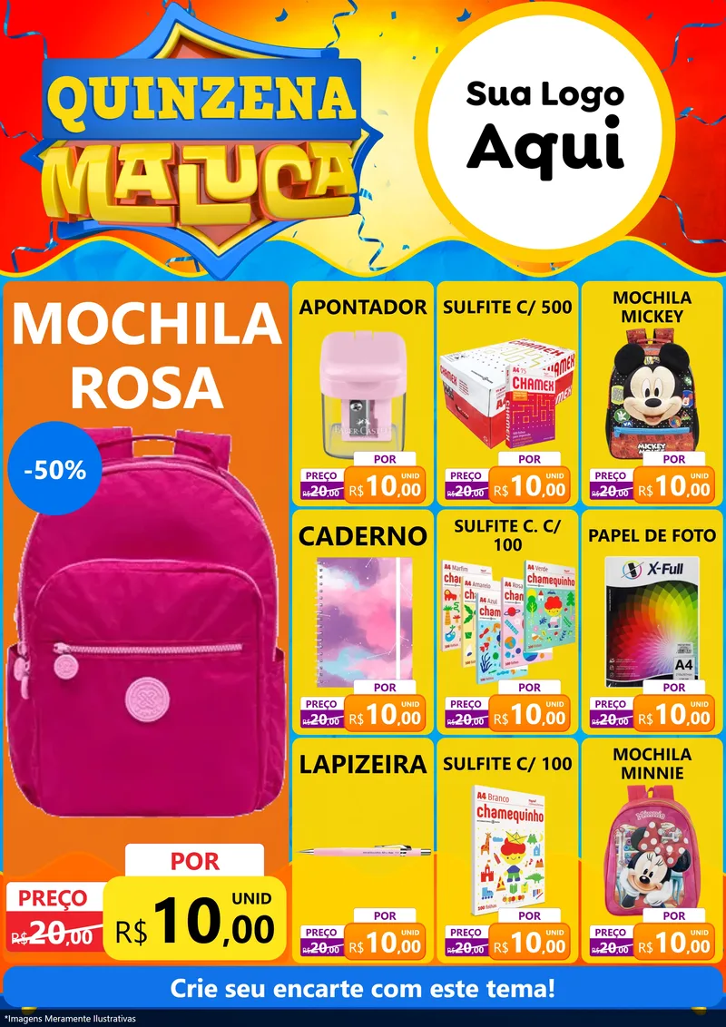 Modelo de Encarte para Encarte A4 Vertical com o tema Quinzena Maluca para Papelaria
