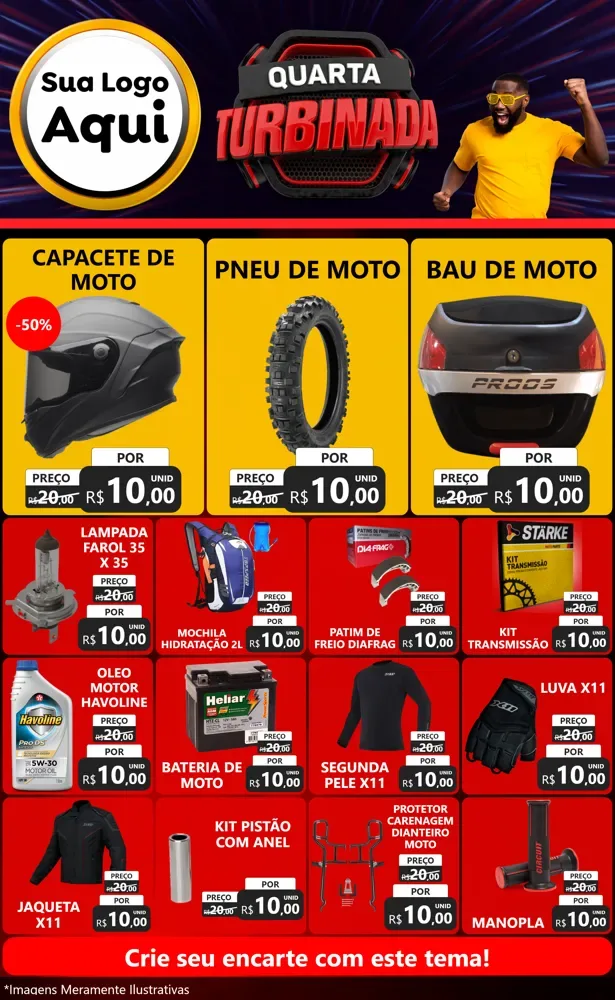 Modelo de Encarte para Encarte Grande com o tema Quarta Turbinada para Moto peças
