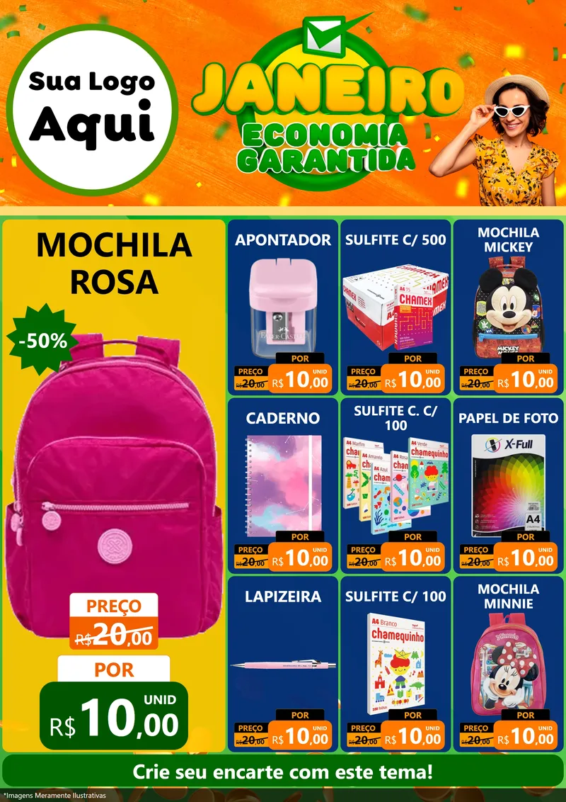 Modelo de Encarte para Encarte A4 Vertical com o tema Janeiro - Economia Garantida para Papelaria