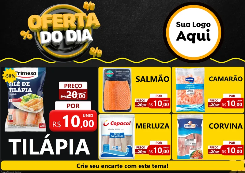 Modelo de Encarte para Encarte A4 Horizontal com o tema Oferta Do Dia para Peixaria