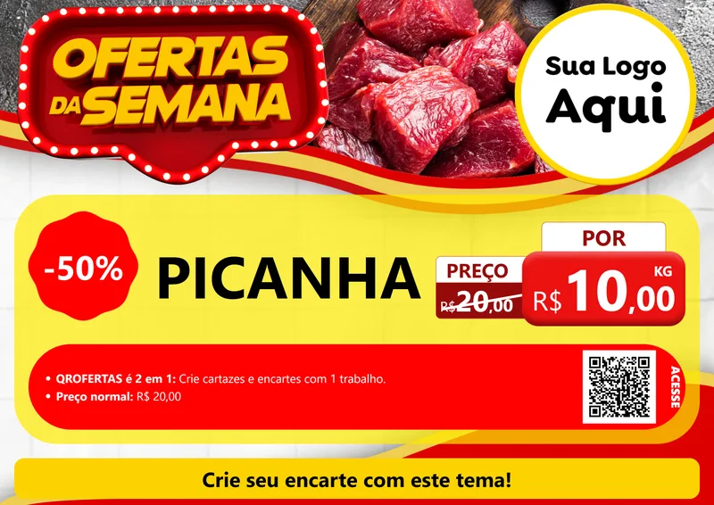 Modelo de Cartaz para Cartaz A4 Horizontal com o tema Ofertas da Semana para Açougue