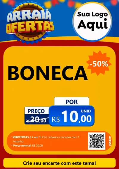 Modelo de Cartaz para Cartaz A4 Vertical com o tema Arraiá de Ofertas - Junina para Brinquedos