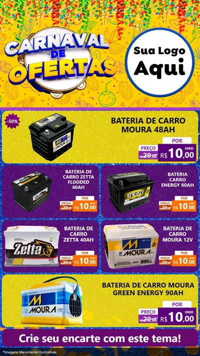 Modelo de TV para TV Vertical com o tema Carnaval de Ofertas para Baterias Elétricas