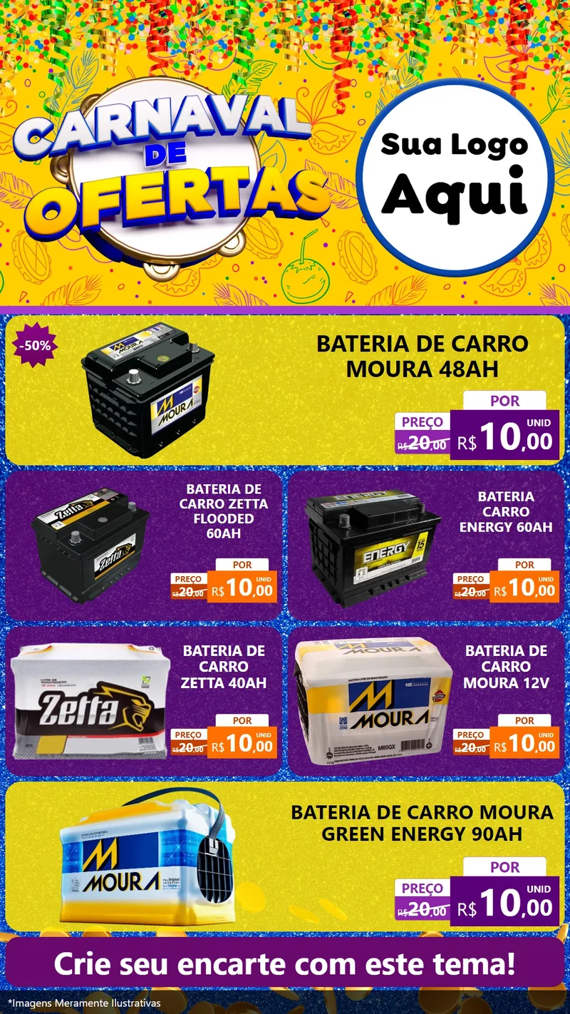 Modelo de TV para TV Vertical com o tema Carnaval de Ofertas para Baterias Elétricas