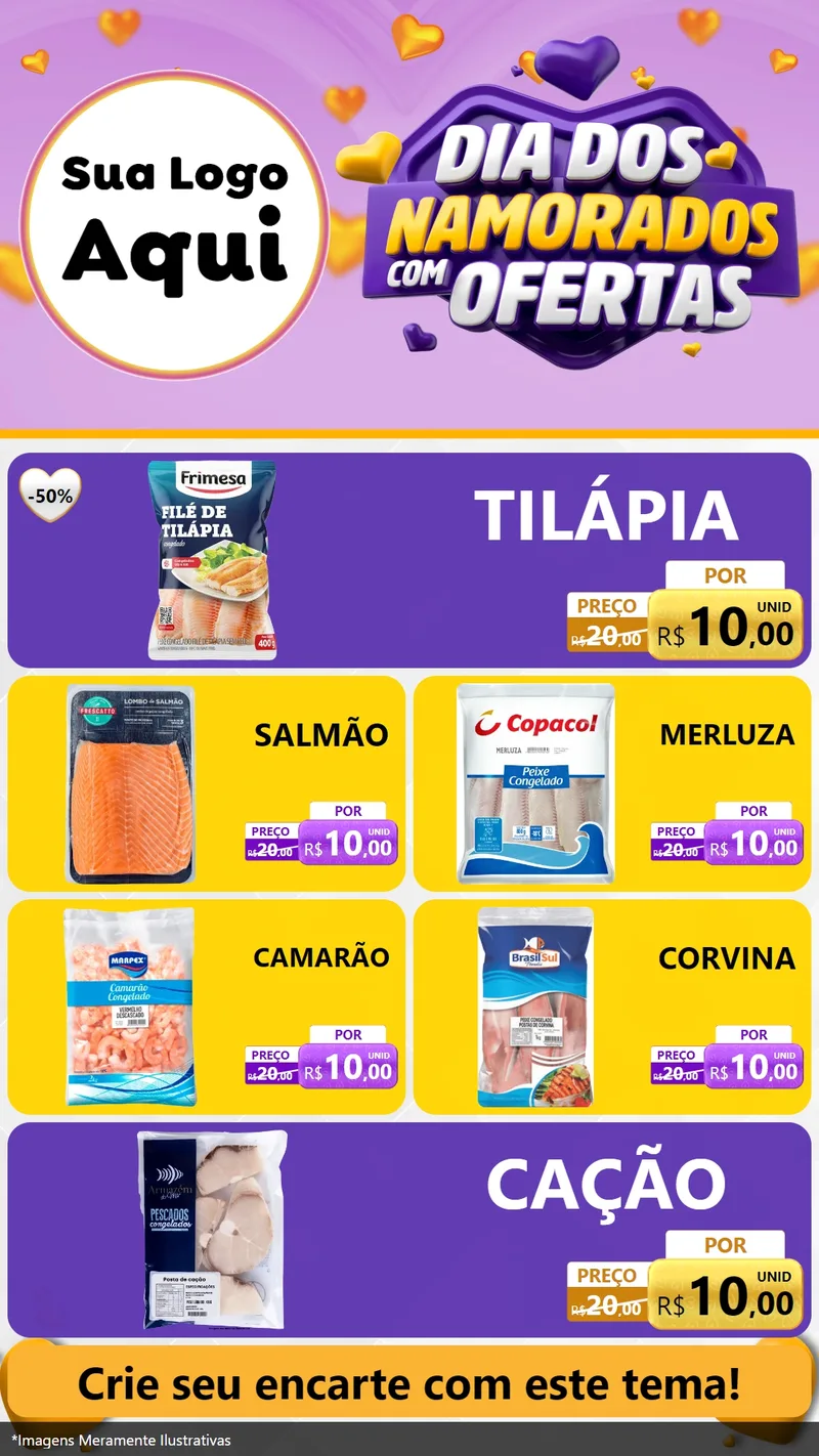 Modelo de TV para TV Vertical com o tema Dia Dos Namorados Com Ofertas para Peixaria