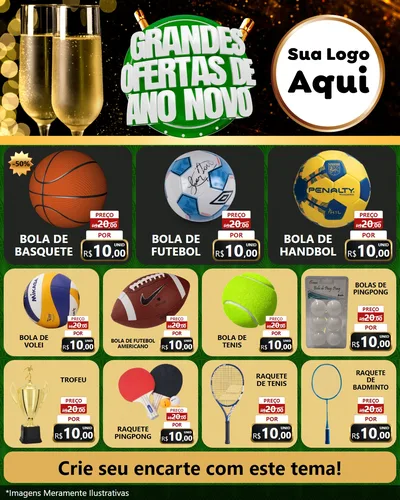 Modelo de Rede Social para Feed Instagram com o tema Grandes Ofertas de Ano Novo para Artigos Esportivos