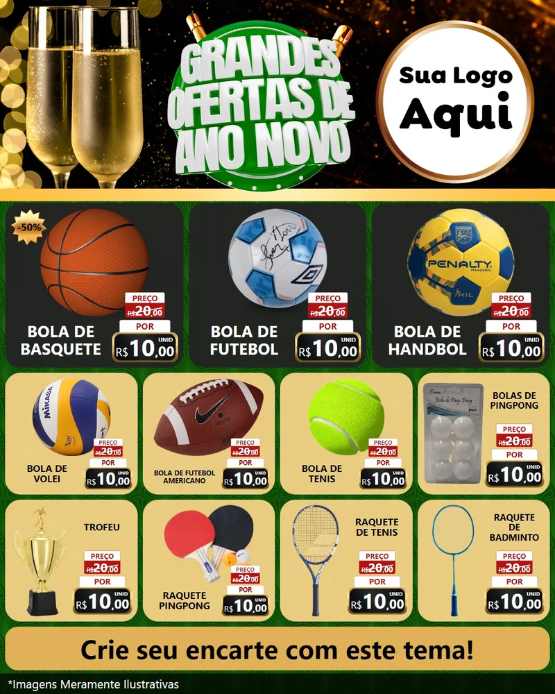 Modelo de Rede Social para Feed Instagram com o tema Grandes Ofertas de Ano Novo para Artigos Esportivos