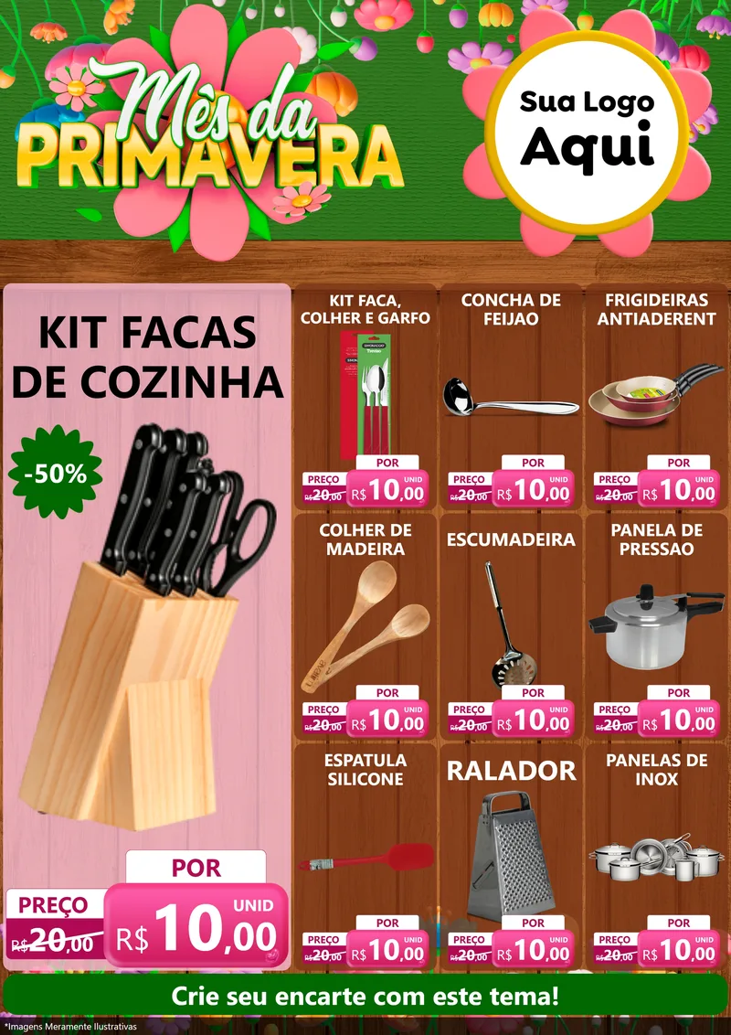 Modelo de Encarte para Encarte A4 Vertical com o tema Mês da Primavera para Utilidades Domésticas