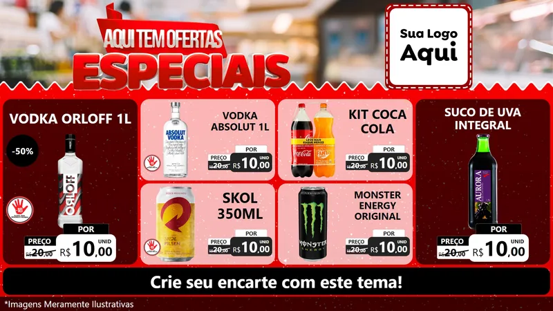 Modelo de TV para TV Horizontal com o tema Aqui Tem Ofertas Especiais para Distribuidora de bebidas