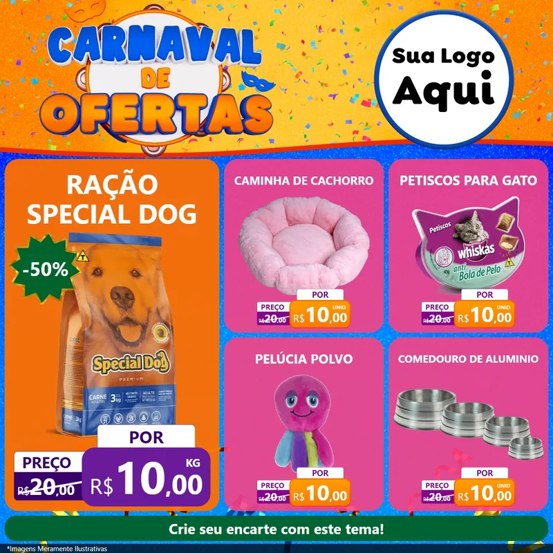 Modelo de Rede Social para Feed Facebook com o tema Carnaval de Ofertas para Pet Shop