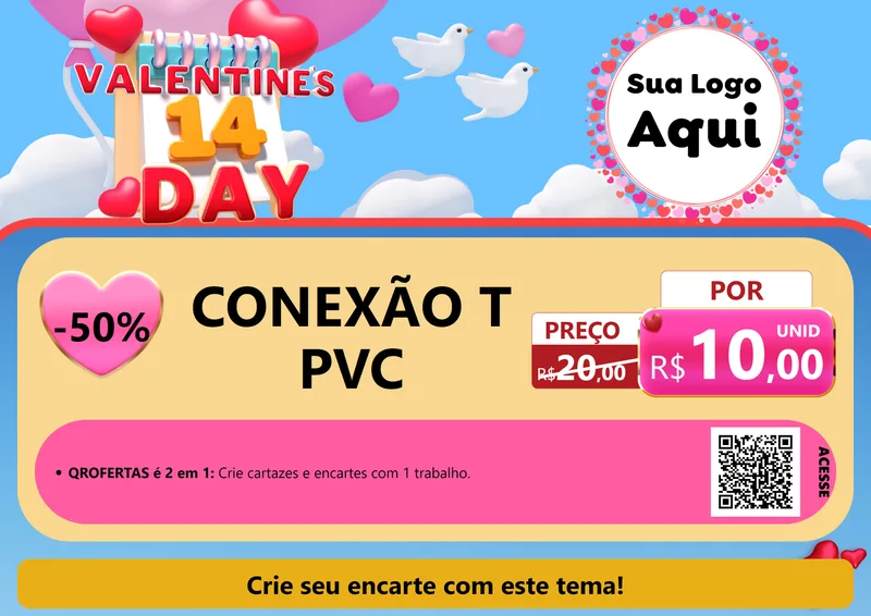 Modelo de Cartaz para Cartaz A4 Horizontal com o tema Valentine's Day para Tubos e conexões