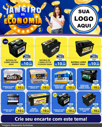 Modelo de Rede Social para Feed Instagram com o tema Janeiro da Economia para Baterias Elétricas