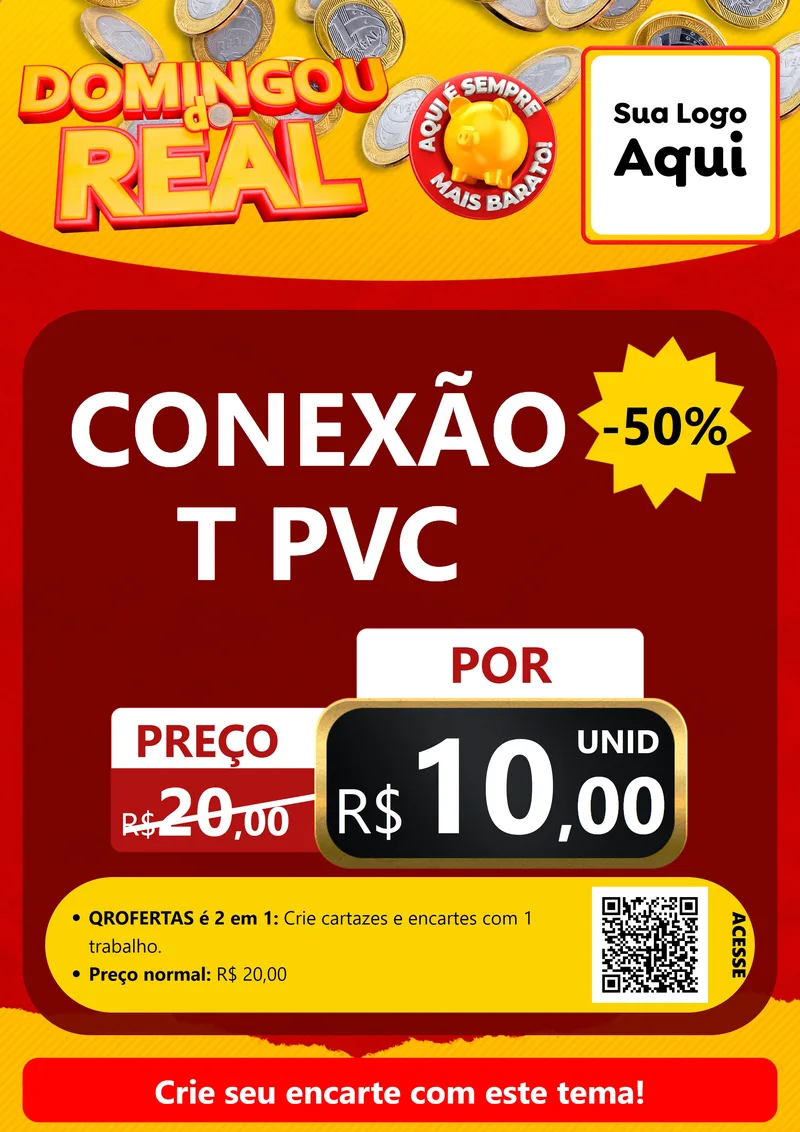 Modelo de Cartaz para Cartaz A4 Vertical com o tema Domingou do Real para Tubos e conexões