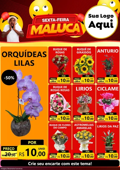 Modelo de Encarte para Encarte A4 Vertical com o tema Sexta-feira Maluca para Floricultura e jardim