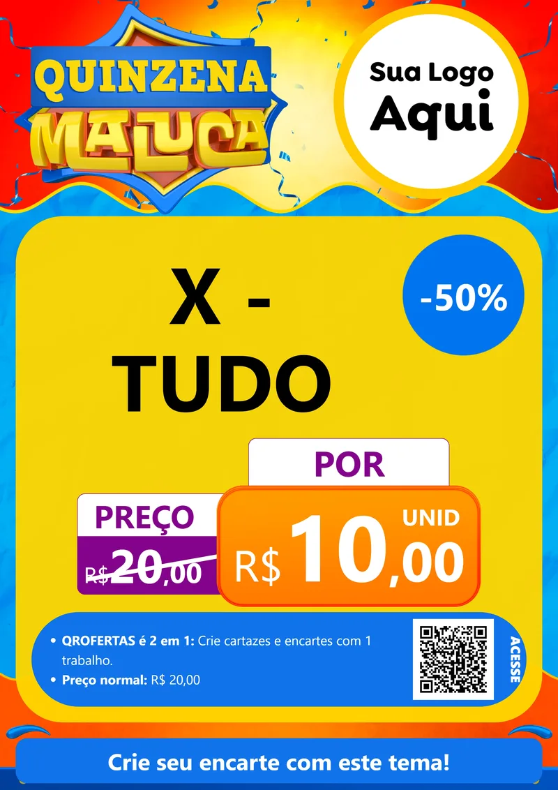 Modelo de Cartaz para Cartaz A4 Vertical com o tema Quinzena Maluca para Hamburgueria