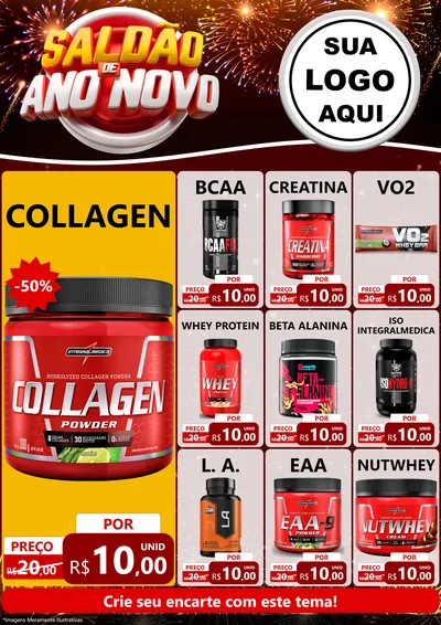 Modelo de Encarte para Encarte A4 Vertical com o tema Saldão de Ano Novo para Suplementos alimentares