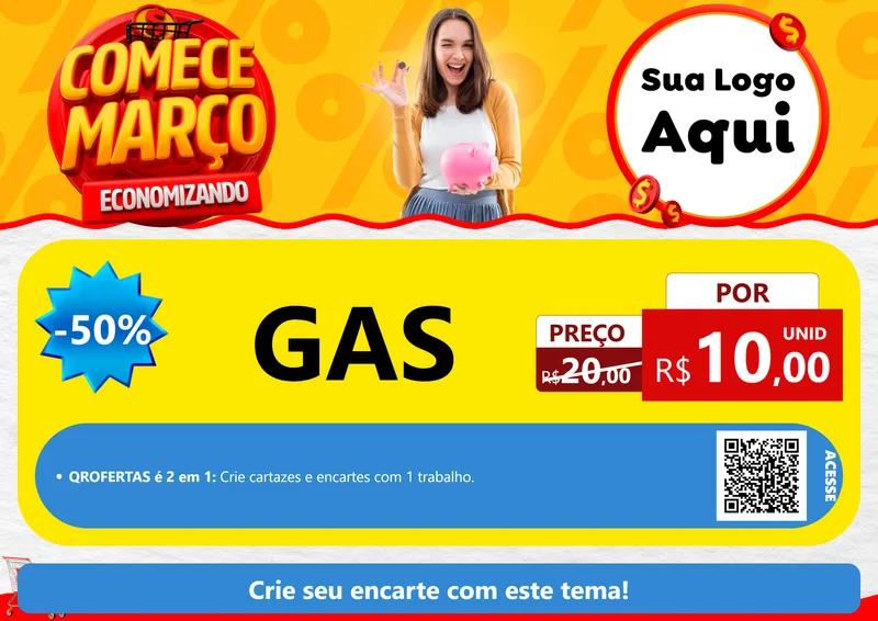 Modelo de Cartaz para Cartaz A4 Horizontal com o tema Comece Março Economizando para Água e gás