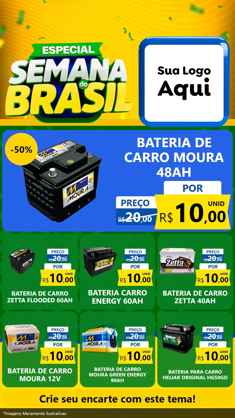 Modelo de Rede Social para Stories com o tema Especial Semana do Brasil para Baterias Elétricas