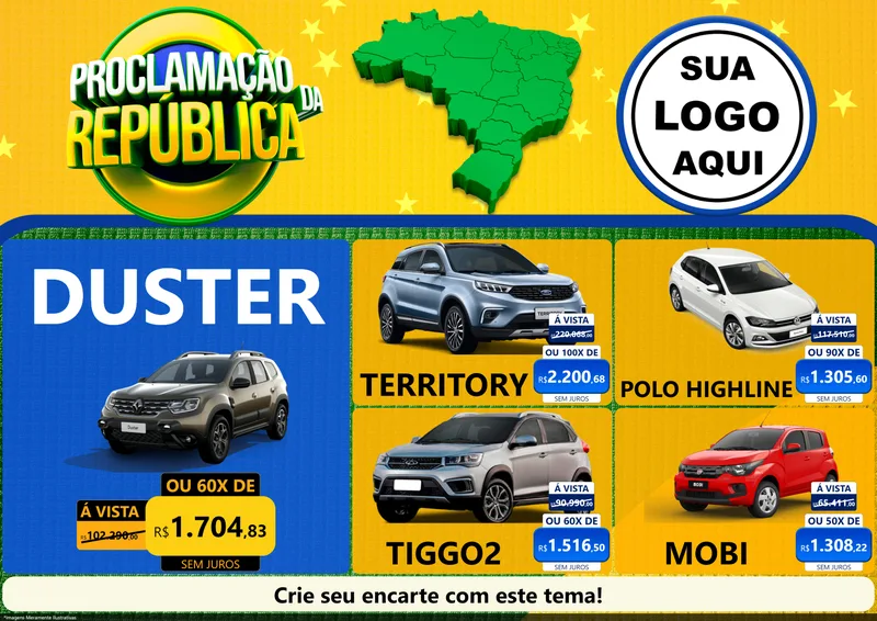 Modelo de Encarte para Encarte A4 Horizontal com o tema Proclamação da República para Concessionaria de Carros