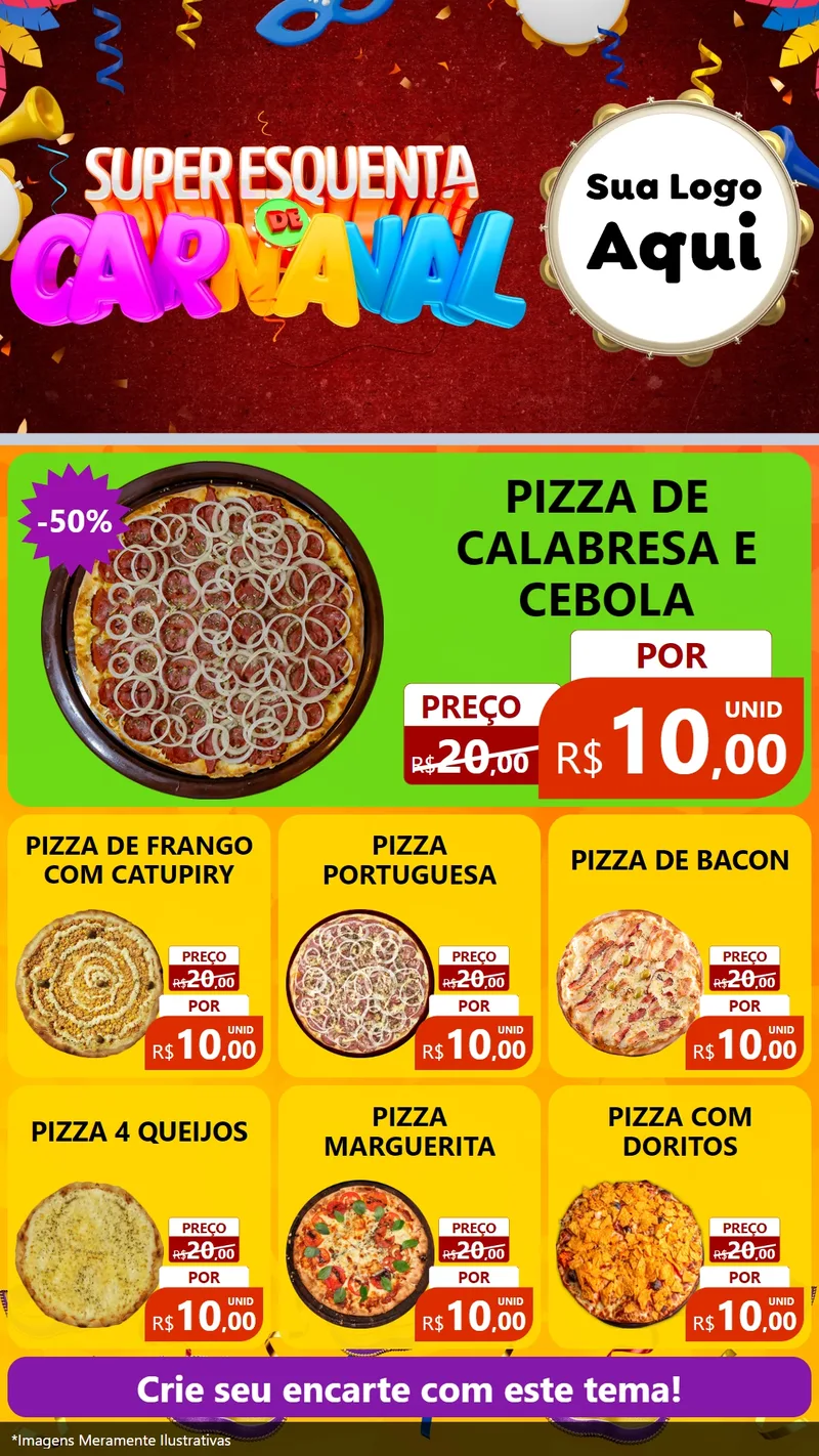 Modelo de Rede Social para Stories com o tema Super Esquenta de Carnaval para Pizzaria