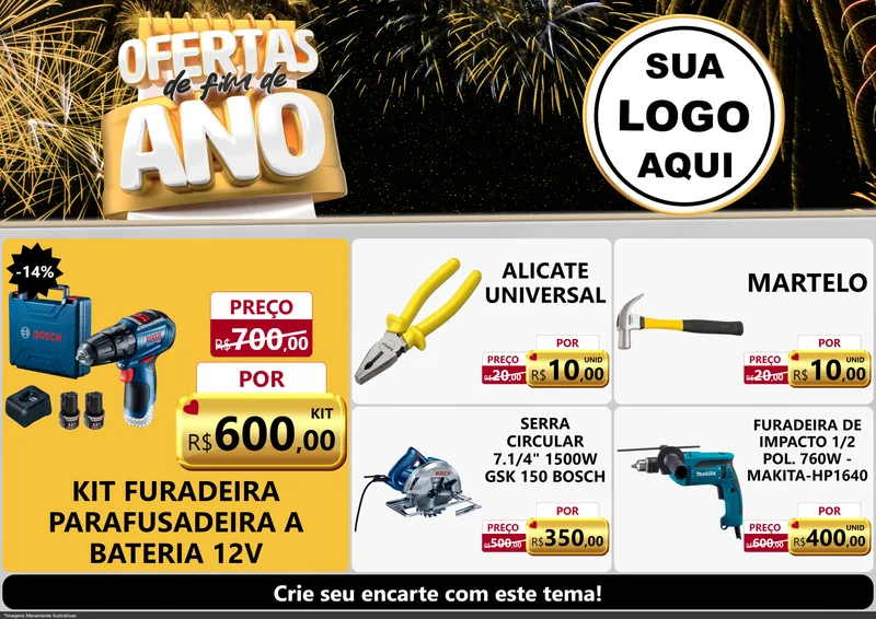Modelo de Encarte para Encarte A4 Horizontal com o tema Ofertas de Fim de Ano para Maquinas e Ferramentas