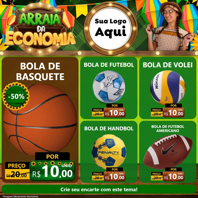 Modelo de Rede Social para Feed Facebook com o tema Arraiá de Economia para Artigos Esportivos