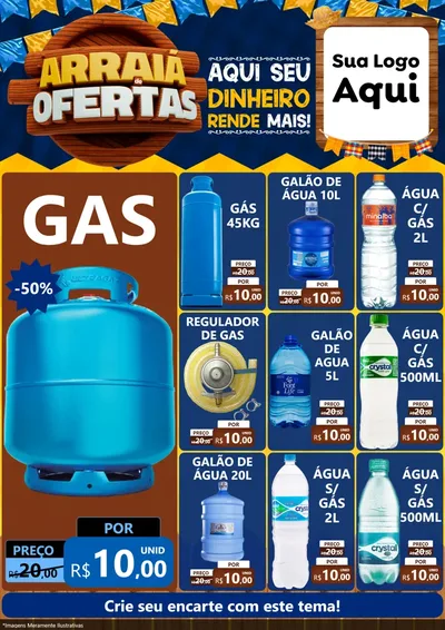 Modelo de Encarte para Encarte A4 Vertical com o tema Arraiá de Ofertas - Junina para Água e gás