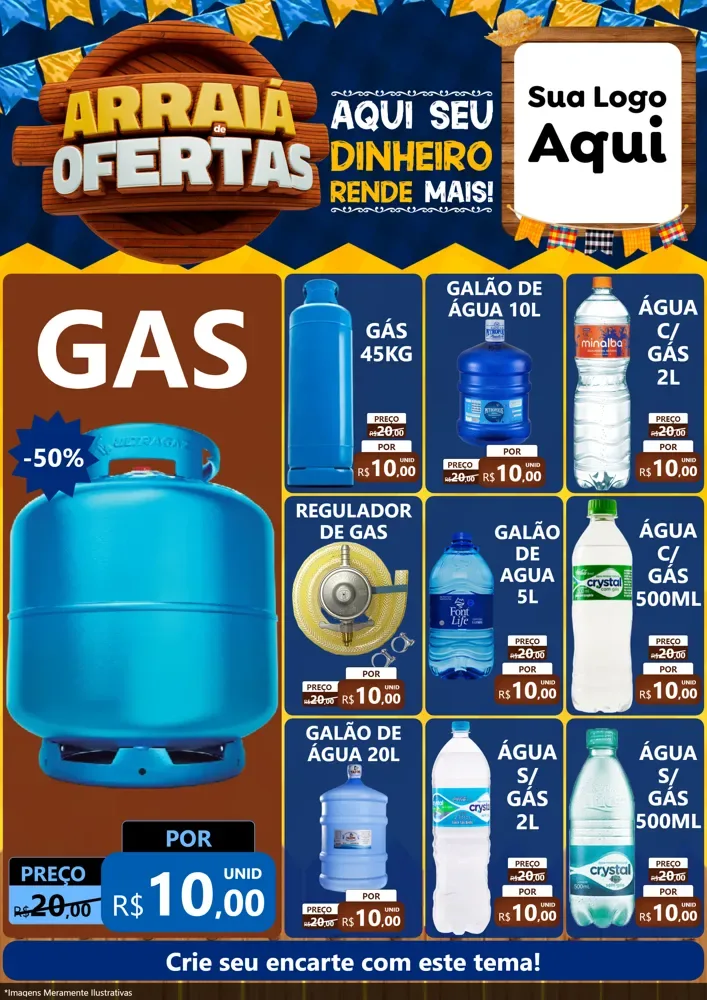 Modelo de Encarte para Encarte A4 Vertical com o tema Arraiá de Ofertas - Junina para Água e gás