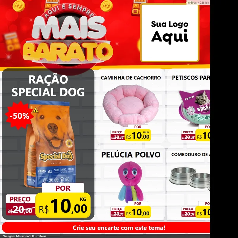 Modelo de Rede Social para Feed Facebook com o tema Mais Barato para Pet Shop