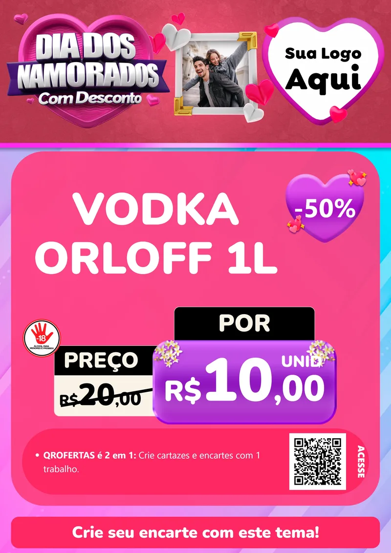 Modelo de Cartaz para Cartaz A4 Vertical com o tema Dia Dos Namorados Com Desconto para Distribuidora de bebidas