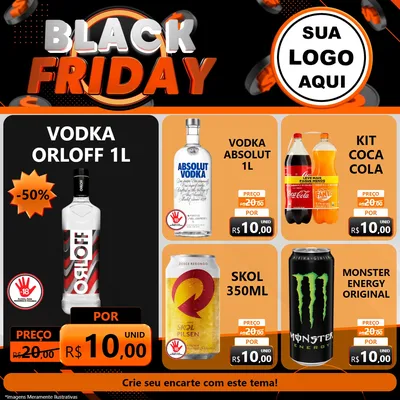 Modelo de Rede Social para Feed Facebook com o tema Black Friday para Distribuidora de bebidas