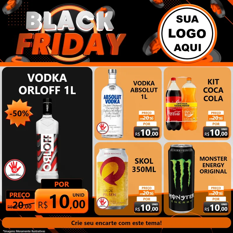 Modelo de Rede Social para Feed Facebook com o tema Black Friday para Distribuidora de bebidas