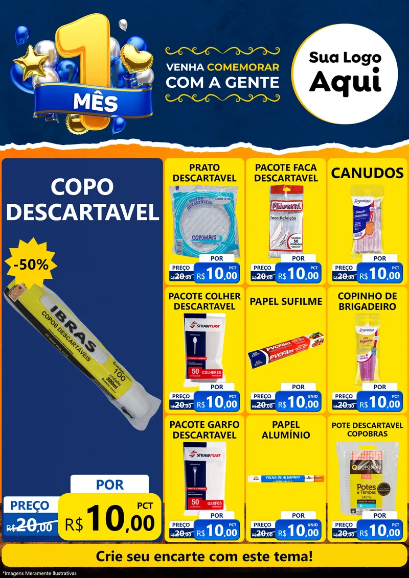 Modelo de Encarte para Encarte A4 Vertical com o tema Um Mês de Aniversário para Embalagens