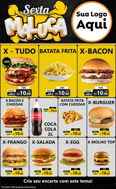 Modelo de Encarte para Encarte Grande com o tema Sexta Maluca para Hamburgueria