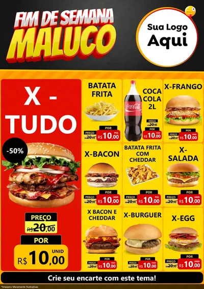 Modelo de Encarte para Encarte A4 Vertical com o tema Final de Semana Maluco para Hamburgueria