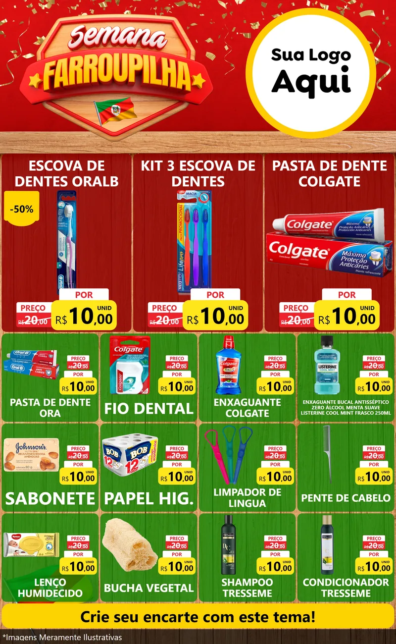 Modelo de Encarte para Encarte Grande com o tema Semana Farroupilha para Higiene Pessoal