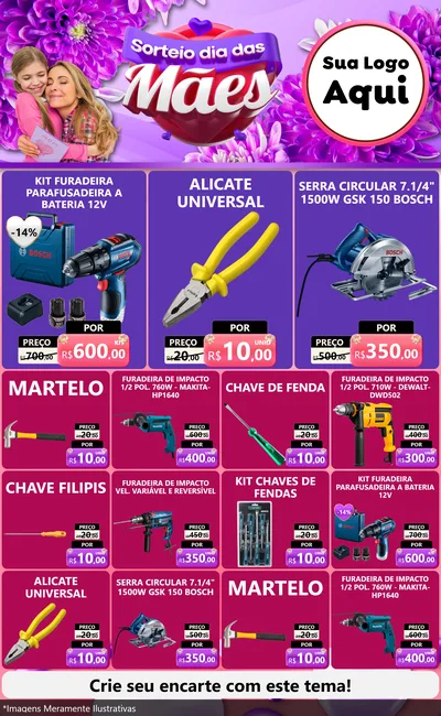Modelo de Encarte para Encarte Grande com o tema Sorteio Dia das Mães para Maquinas e Ferramentas