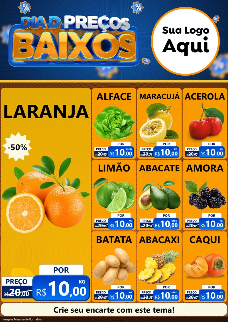 Modelo de Encarte para Encarte A4 Vertical com o tema Dia D Preço Baixo para Hortifrúti