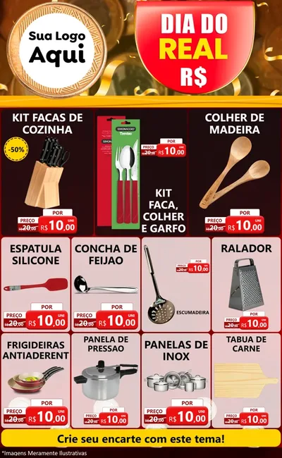 Modelo de Encarte para Encarte Grande com o tema Dia do Real para Utilidades Domésticas
