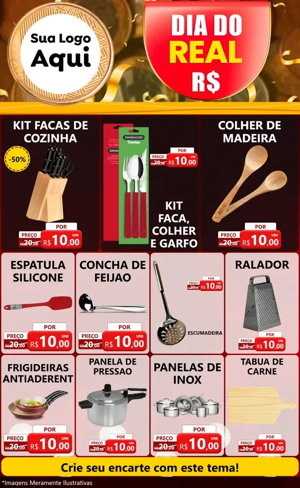 Modelo de Encarte para Encarte Grande com o tema Dia do Real para Utilidades Domésticas
