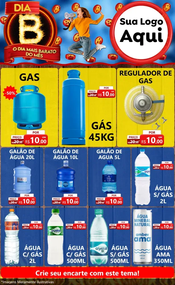 Modelo de Encarte para Encarte Grande com o tema Dia B - O Dia Mais Barato Do Mês para Água e gás