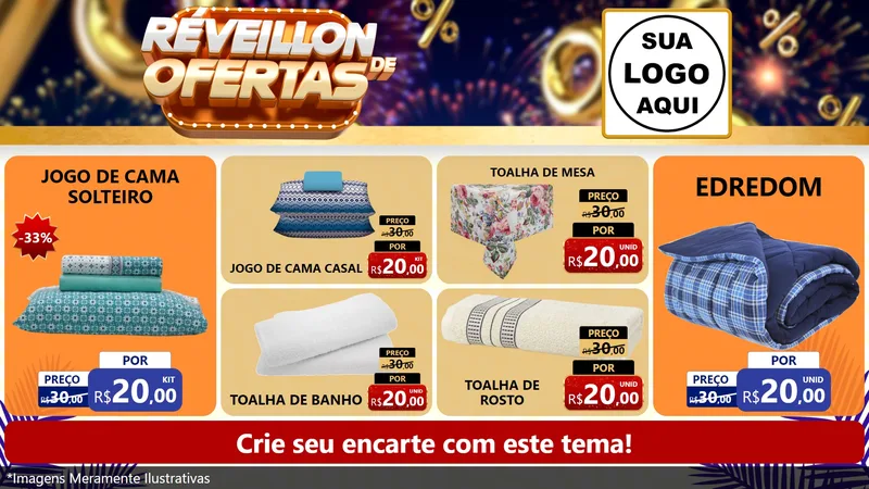 Modelo de TV para TV Horizontal com o tema Réveillon de Ofertas para Cama, Mesa e Banho
