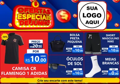Modelo de Encarte para Encarte A4 Horizontal com o tema Ofertas Especiais de Junho para Roupas e acessórios