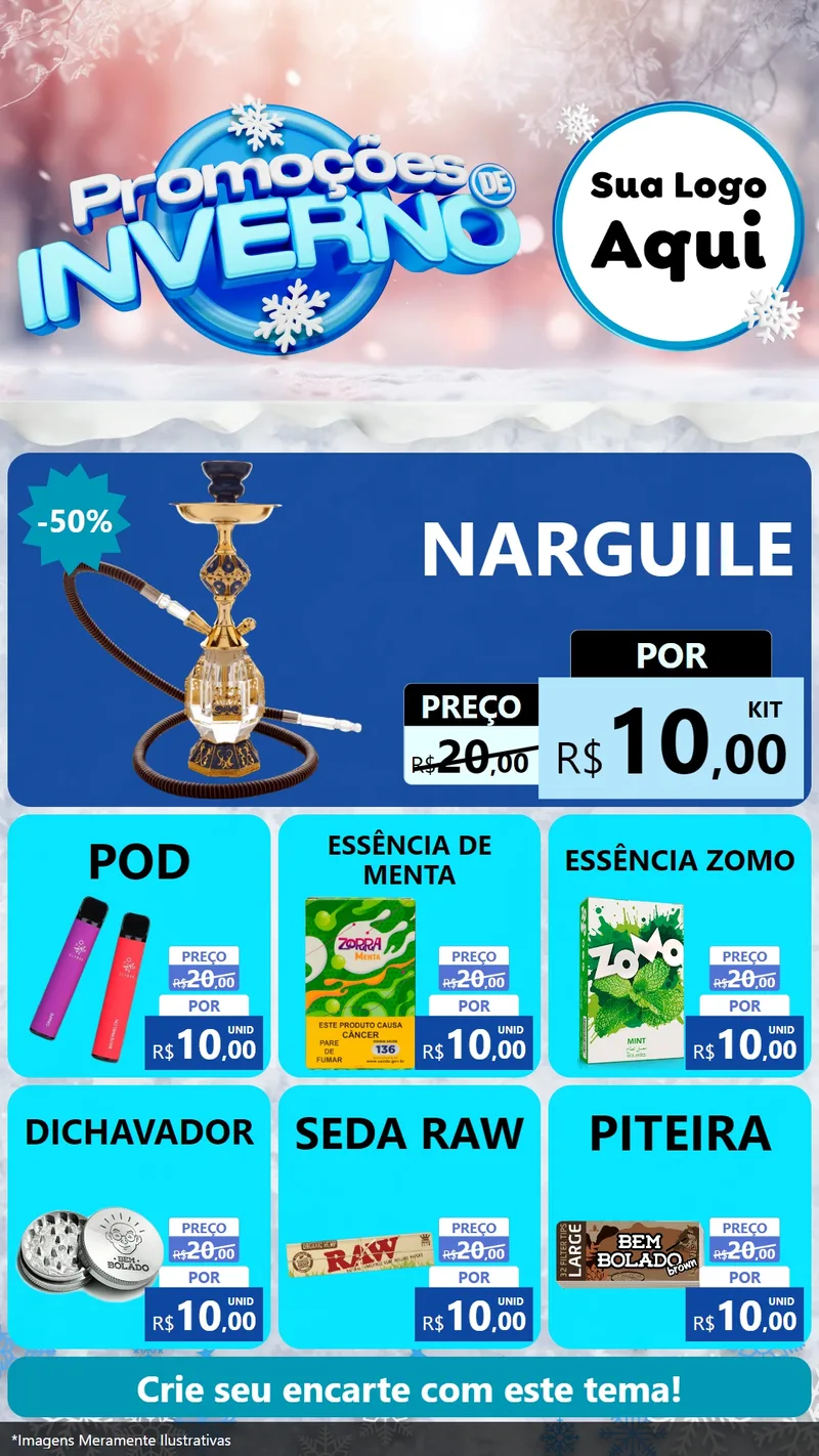 Modelo de Rede Social para Stories com o tema Promoções de Inverno para Tabacaria