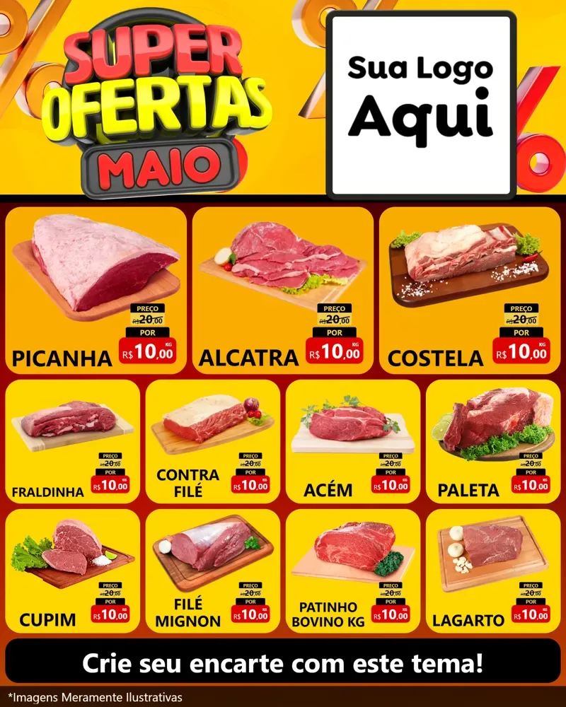 Modelo de Rede Social para Feed Instagram com o tema Super Ofertas Maio para Açougue
