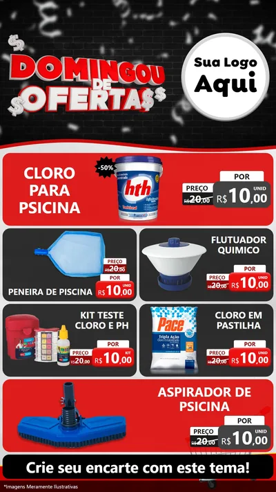 Modelo de TV para TV Vertical com o tema Domingou de Ofertas para Produtos para Piscina