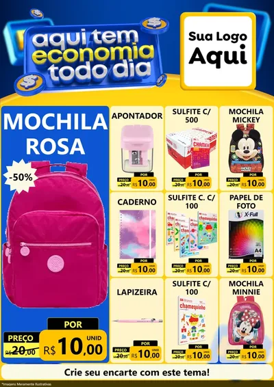 Modelo de Encarte para Encarte A4 Vertical com o tema Aqui Tem Economia Todo Dia para Papelaria