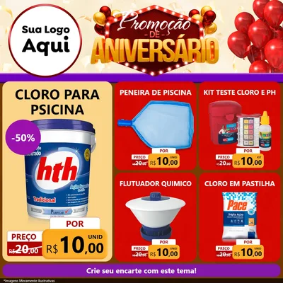 Modelo de Rede Social para Feed Facebook com o tema Promoção de Aniversário para Produtos para Piscina